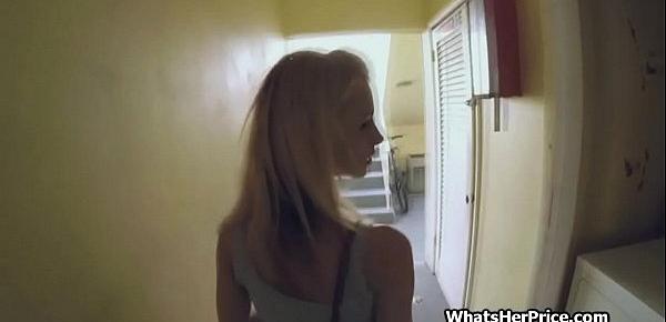  Busty blonde earns fast money with risky fuck